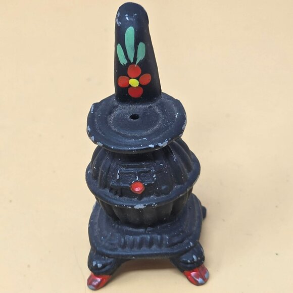 Vintage Cast Iron Miniature Rocking Chair Stove Set Hand-Painted Floral Design - Picture 8 of 10